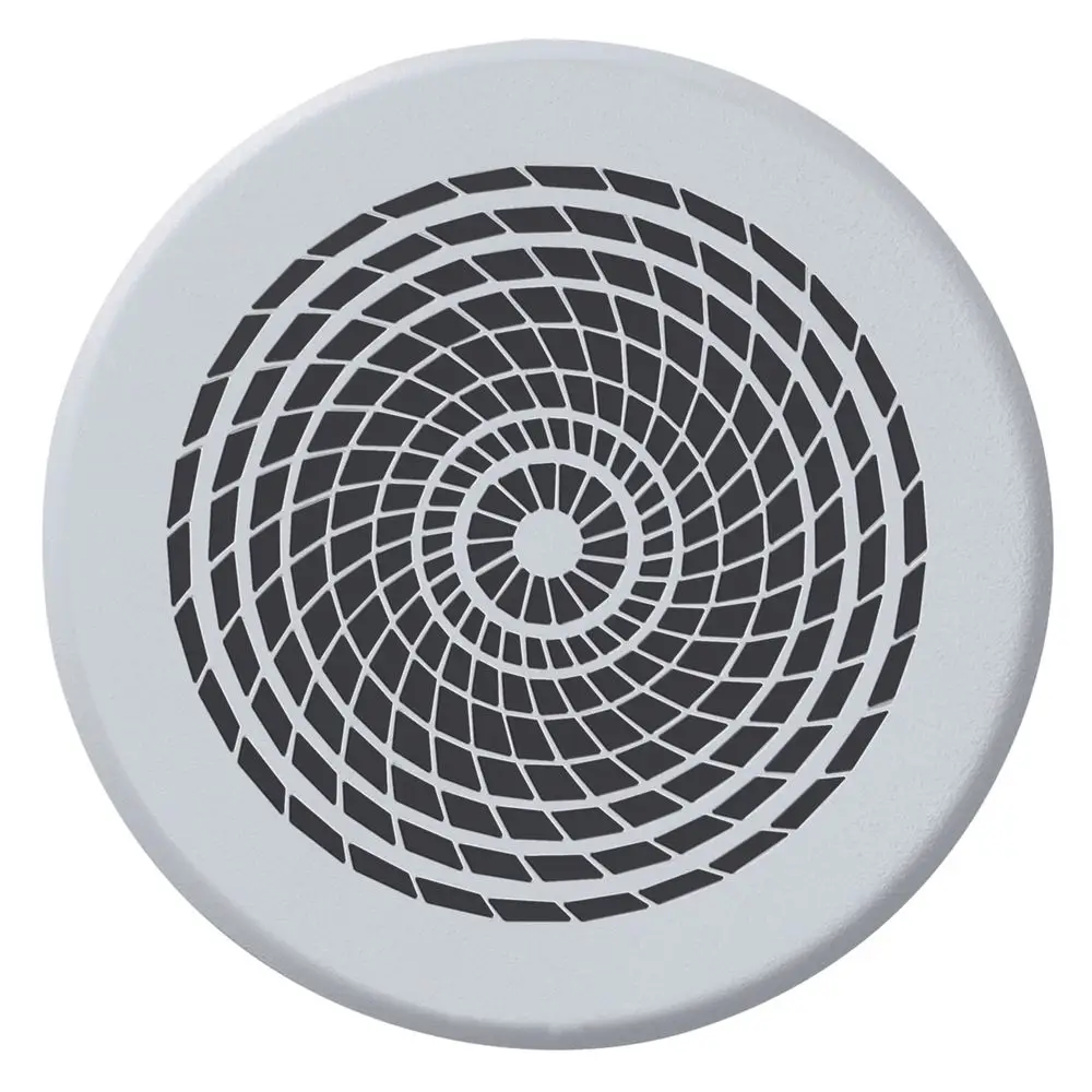 Runde Abdeckblende in Weiß mit spiralförmigem Muster, geeignet für Vaillant-Systeme, zur Abdeckung von Öffnungen oder Anschlüssen.